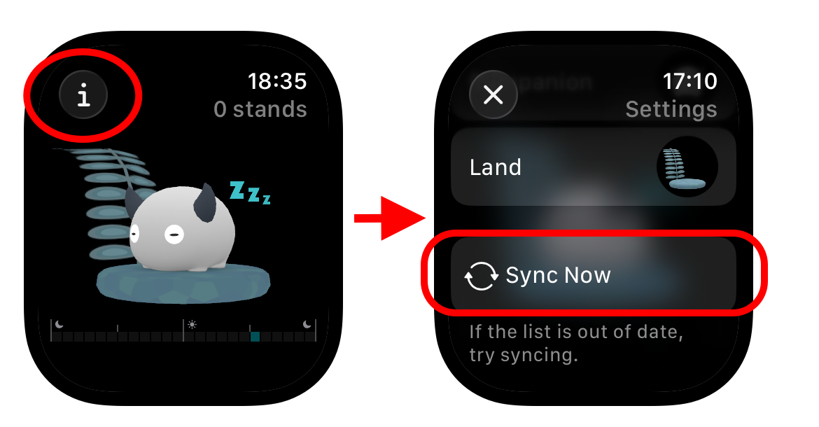 Apple Watch Standland 同期ボタン